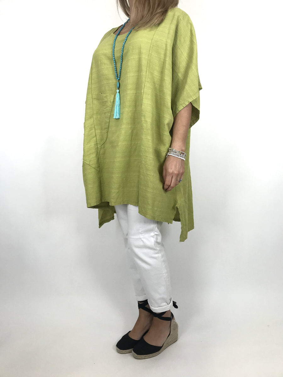 Lagenlook Chloe Pocket Front Top in lime. code 6372 LAGENLOOK CLOTHING UK