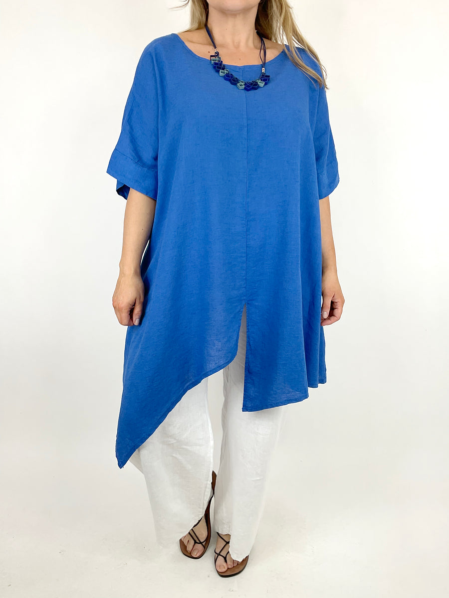 Made in Italy Lagenlook Elsa Plain Asymmetrical Hem Top in Royal Blue.