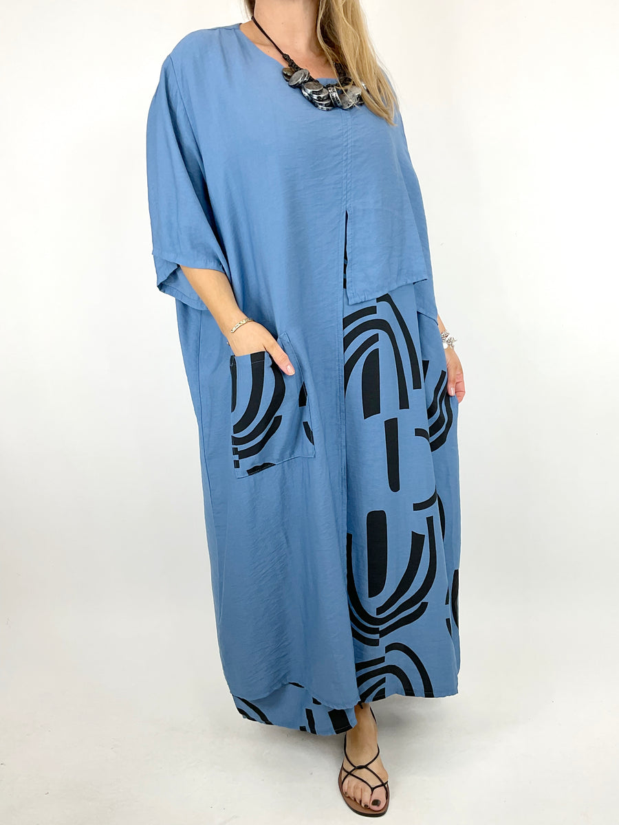 Made In Italy Lagenlook Dani Dress In Denim Blue. 91871