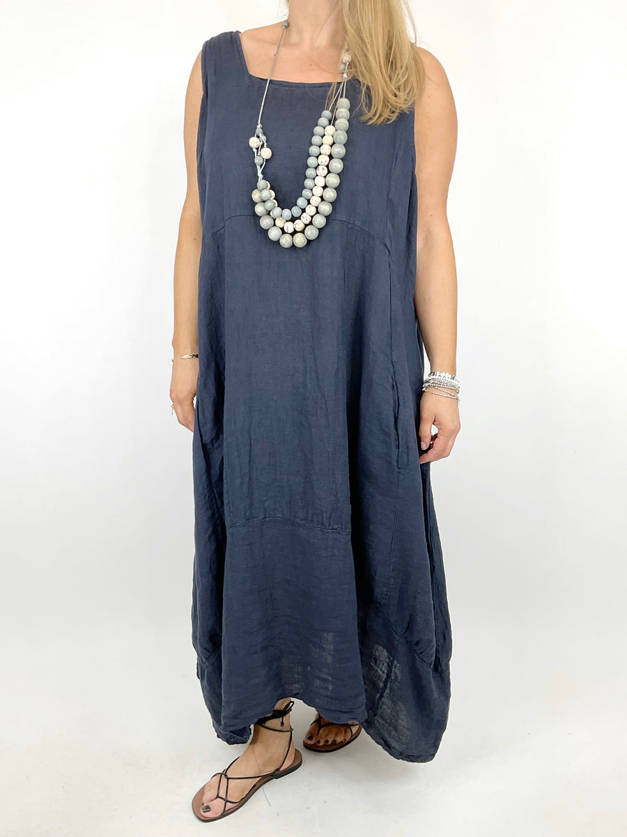 Lagenlook Bella Linen Square neck tunic in Denim. code 8262 LAGENLOOK