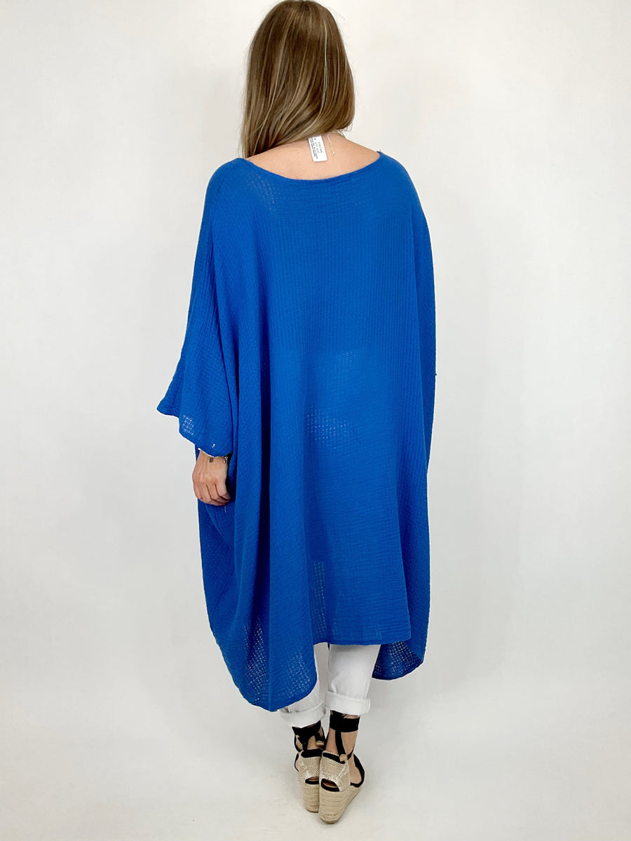 Lagenlook Nancy Cotton Waffle Necklace Top in Turquoise. Code 8550