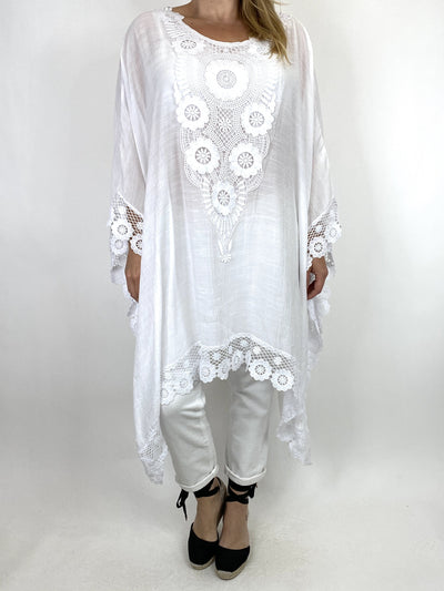 Lagenlook Grace Summer Lace Poncho Top in White.code 6339.