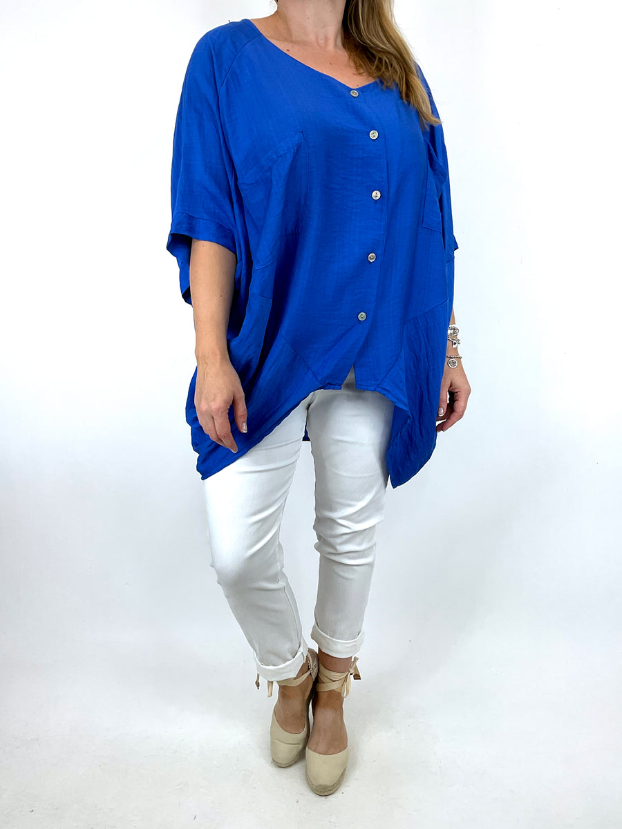 Made in Italy Lagenlook Hannah Button Shirt Top in Royal Blue. 05069