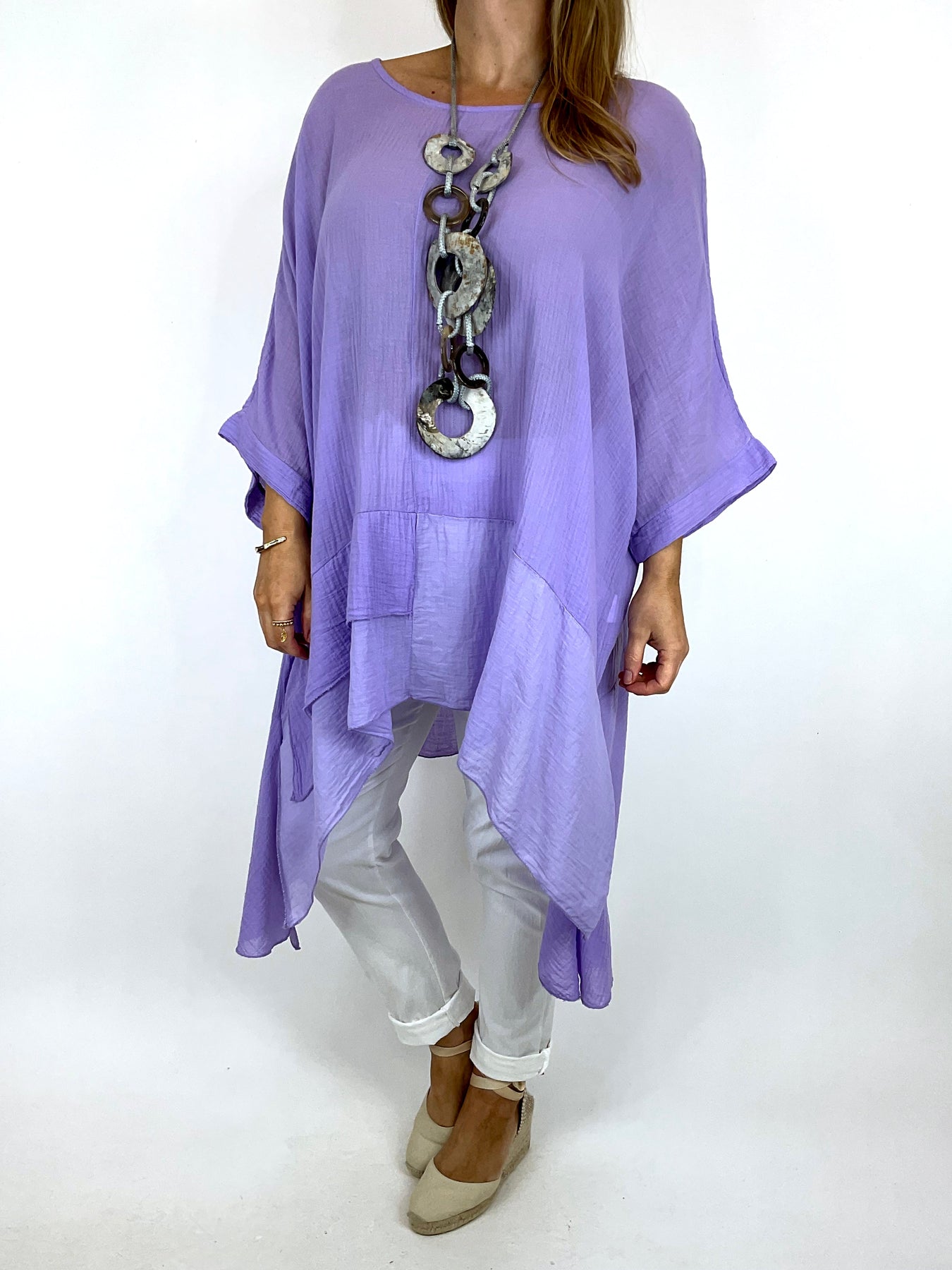 Made In Italy Lagenlook Kim Cotton Top In Lilac. 04546