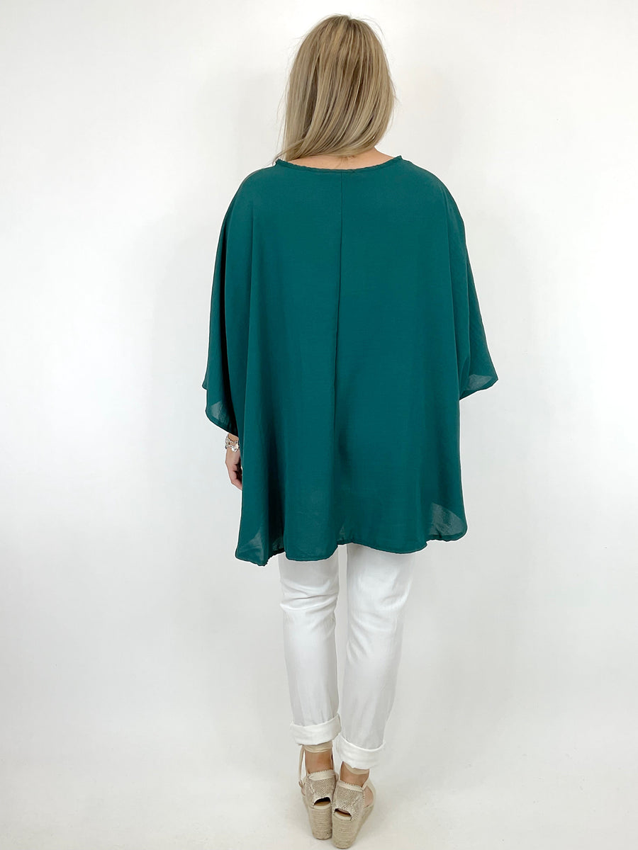 Made in Italy Lagenlook Freya Wrap Top in Racing Green. 8219