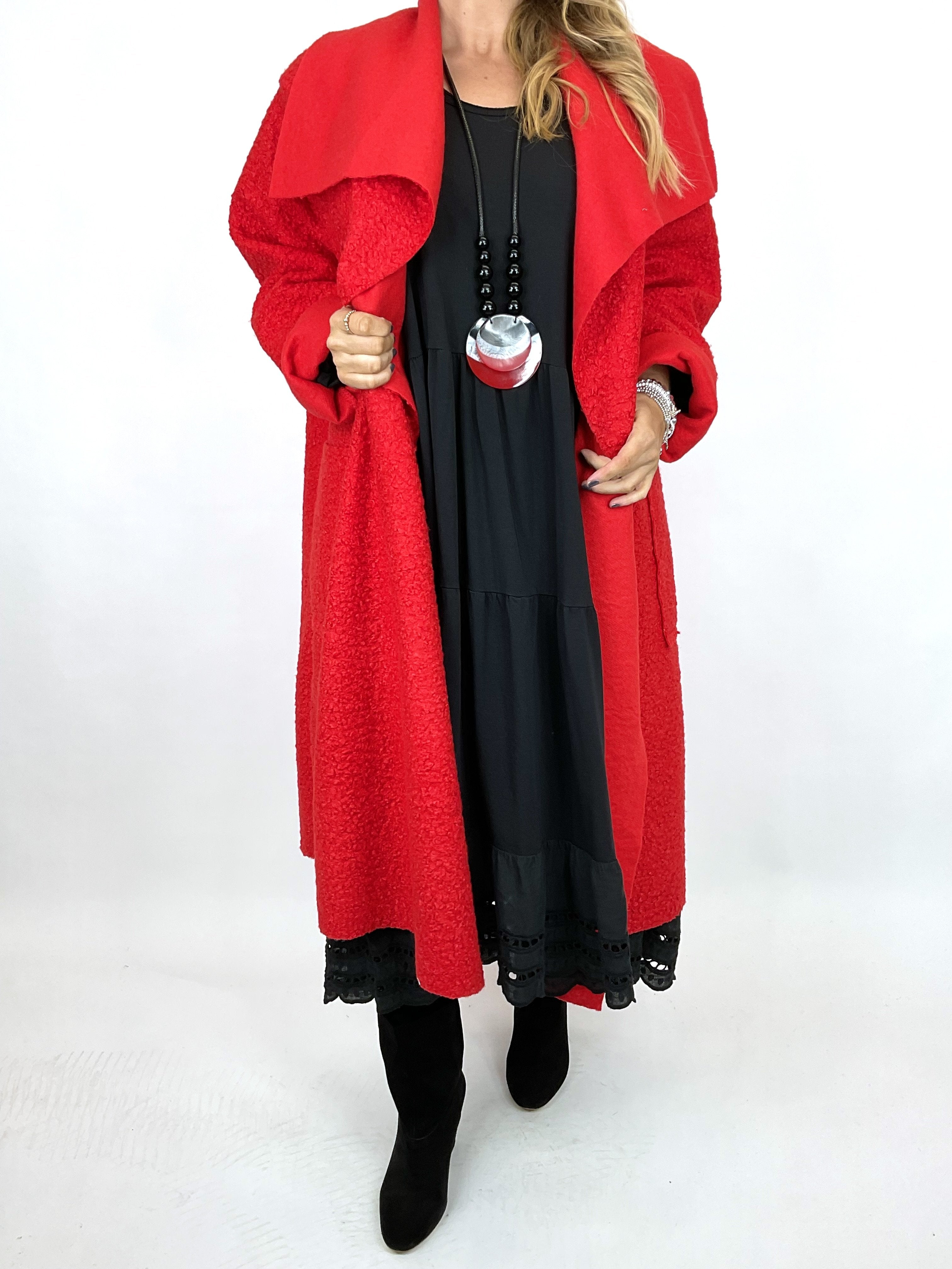 Made in Italy Lagenlook Waterfall Boucle Coat in Red. code 6360