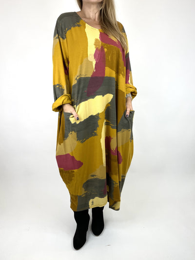 Lagenlook Elin Paint Splash Print Tunic in Mustard. code 9807.