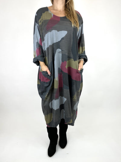 Lagenlook Elin Paint Splash Print Tunic in Charcoal. code 9807.