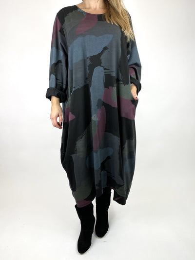 Lagenlook Elin Paint Splash Print Tunic in Black. code 9807.