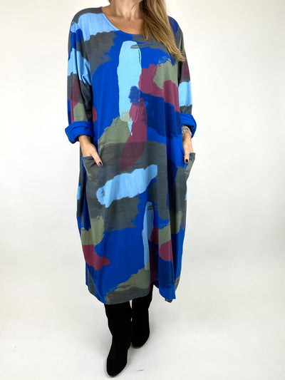 Lagenlook Elin Paint Splash Print Tunic in Royal Blue. code 9807.