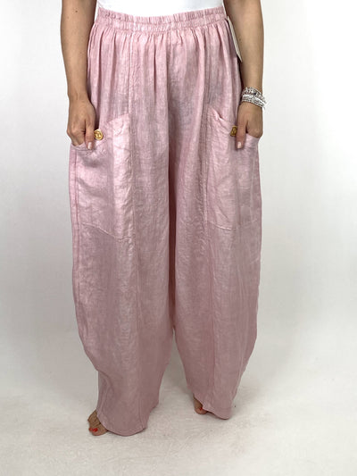 Lagenlook Eliza Wide leg Linen Trousers in Pale Pink. code 6503.