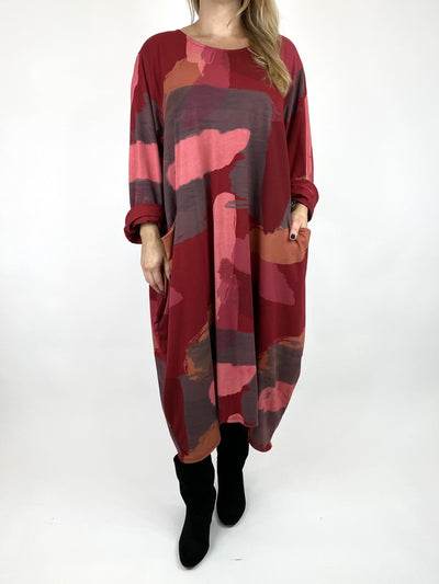 Lagenlook Elin Paint Splash Print Tunic in Wine. code 9807.