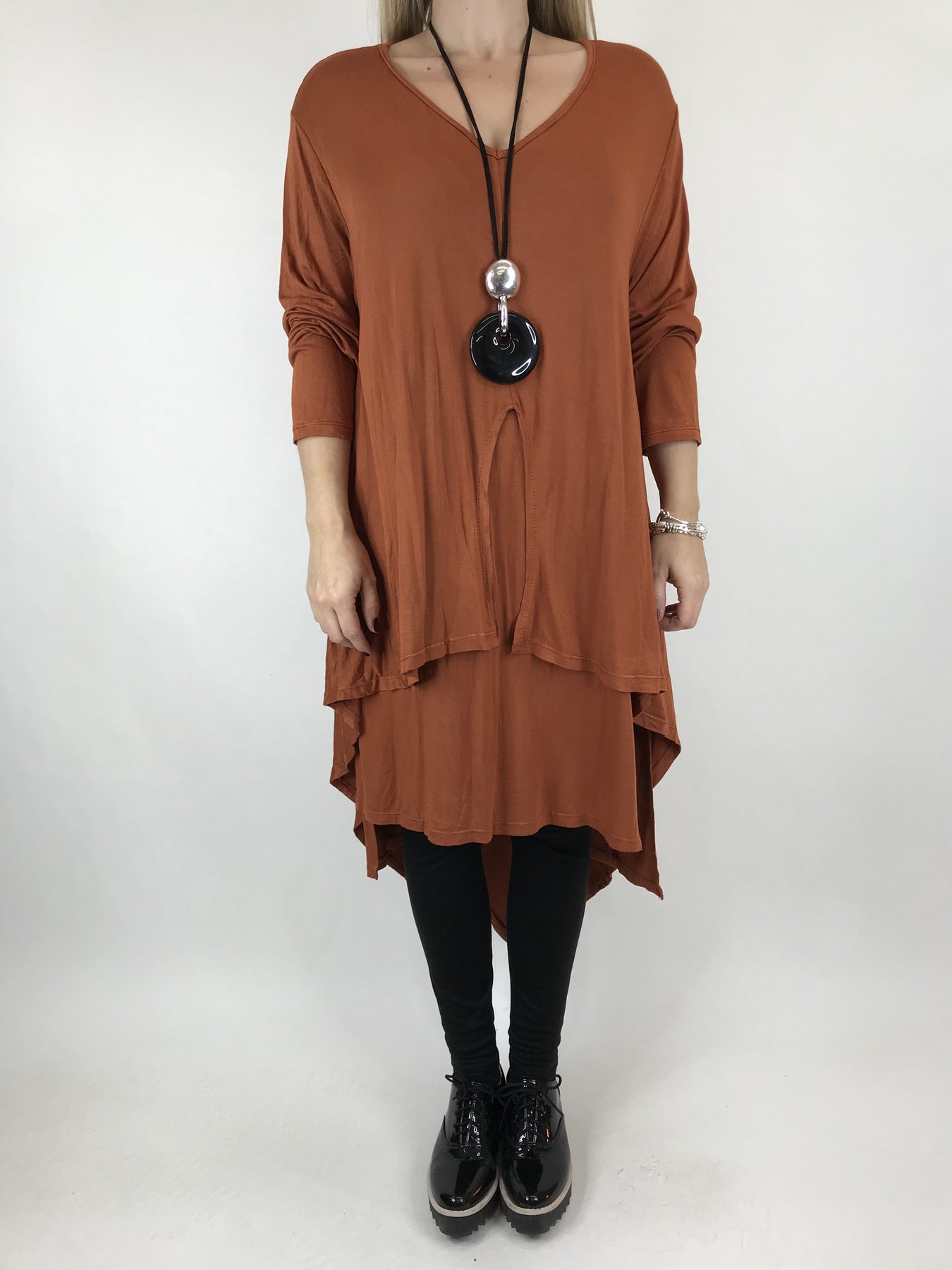 Lagenlook Erin Jersey VNeck in Rust. code 5972