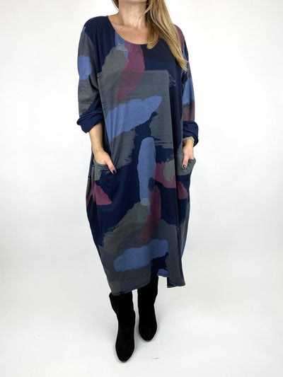 Lagenlook Elin Paint Splash Print Tunic in Navy. code 9807.